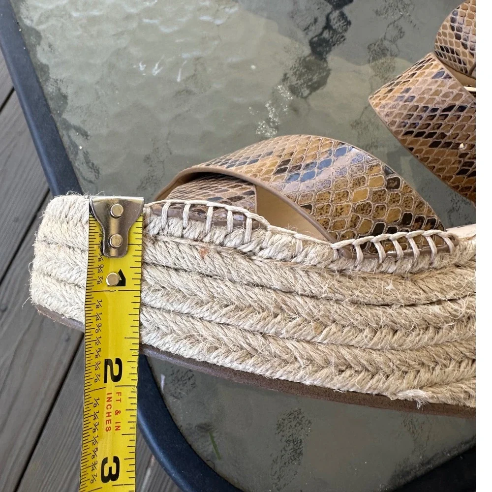 Sole Society Audrina Snakeskin Espadrille‎ Wedge Sandals Brown Womens 9M